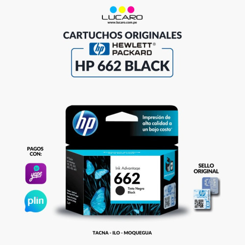 Cartucho de Tinta HP 662 Black Original | S/55.00